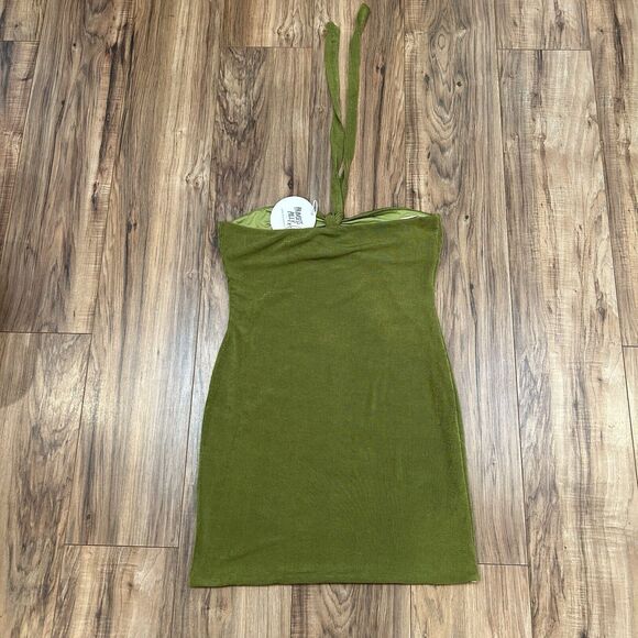 NWT Princess Polly Sydnee Green Halter Mini Dress Stretch Peek-a-Boo Women 12 - Picture 10 of 10